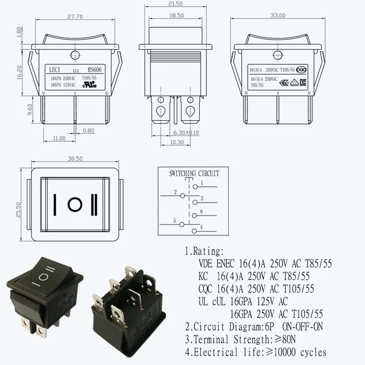 1 PCS PRONIC BR Rocker Switch 3 Pins 2 Positions Self-Reset 6A 250VAC T85