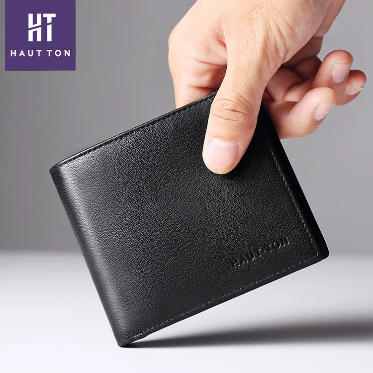 Hautton Лидер продаж Новый черный RFID Блокировка кожа Повседневное для мужчин Пол RFID безопасности модные кожаные Бумажник