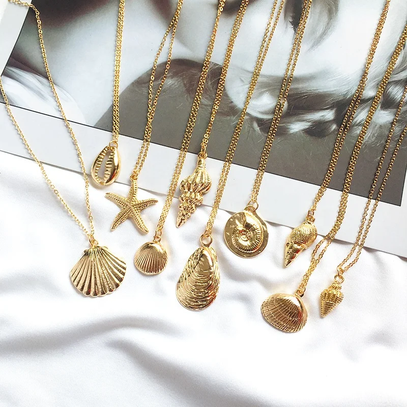 Wholesale Summer Zinc Alloy Gold Plated Jewelry Pendant Sea Shell Necklace
