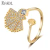 RAKOL 2018 latest style crystal fan shape copper adjustable ring R2059