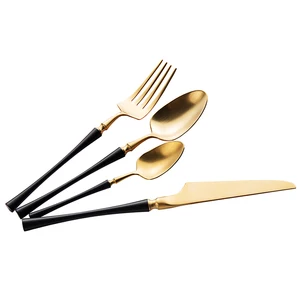 Image of Cathylin Stainless Steel Matte Gold Flatware With Colorful Handle Cutlery For Wedding Hotel Restaurant Events