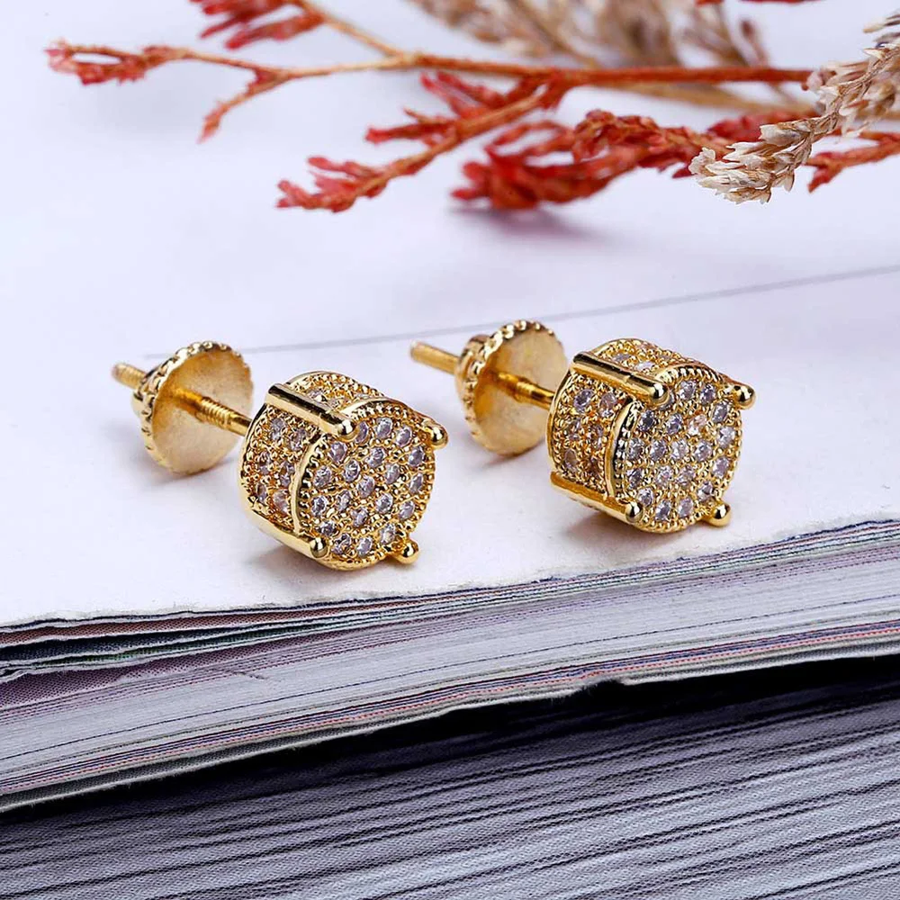 Ob Mens Jewelry Real 18k Gold Plating Stud Earrings Stock Aaa Clear Cz ...