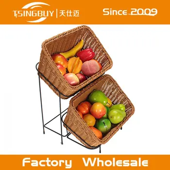 Weaved Supermarket Pp Rattan Fruit Baskets Vegetable Display Stand Weaved Supermarket Pp Rattan Fruit Baskets Vegetable Display Stand Basket