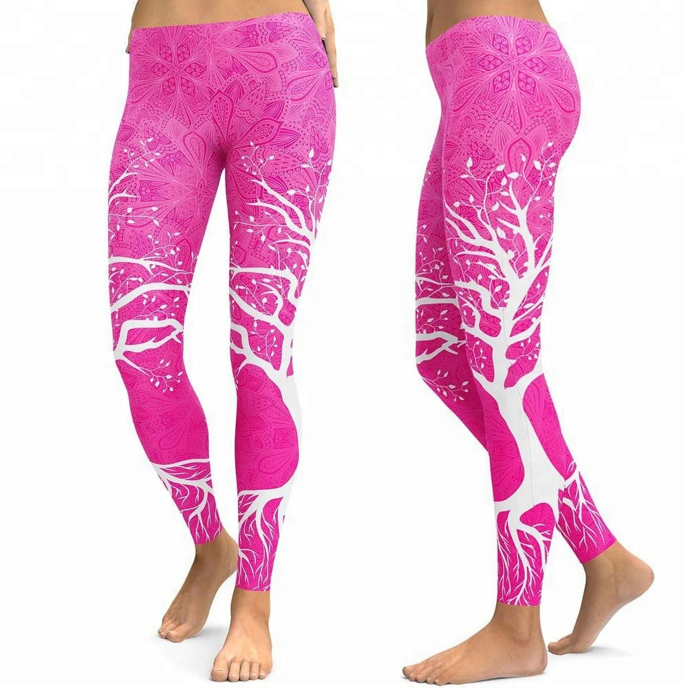 

Hot Sale Tree Pattern Yoga Leggings Girls Slim Tight Sports Pants Custom Women Yoga Pants, As pictures