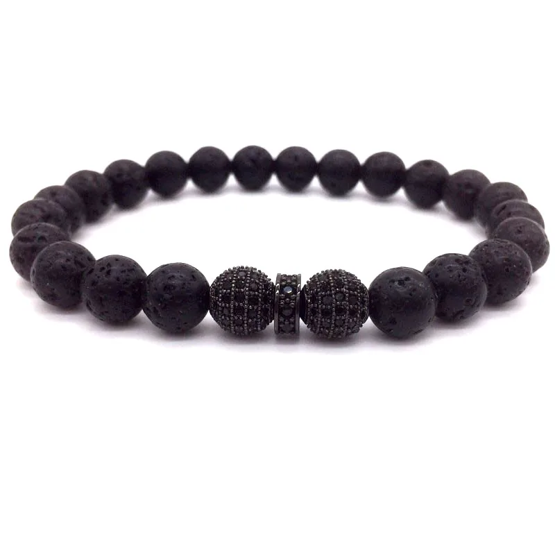 

Fashion lava stone beads CZ diamond ball men bracelet