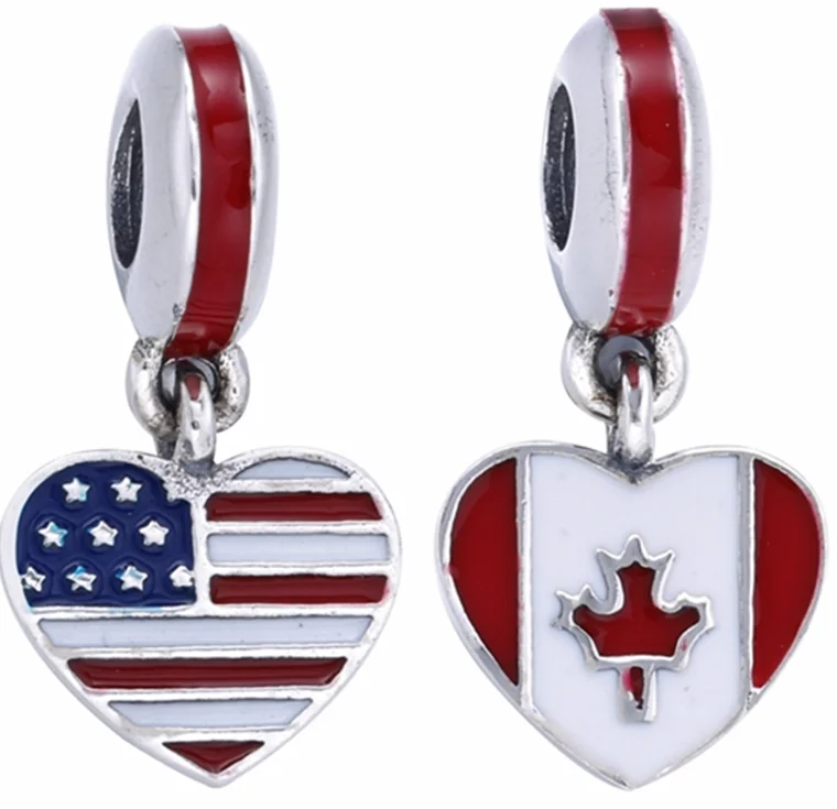 

925 sterling silver  charm national flag dangle beads fit European bracelet, Colorful