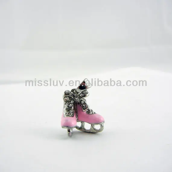 Pink Ice Skates Pendant charms,metal charms color enamel skating sports charms,figure skating shoes pendat
