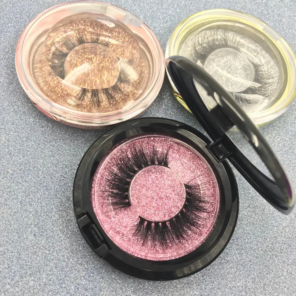 

Wholesale False Eyelashes private label Plastic Round Box 3D mink lashes Eyelash Case, Natural black