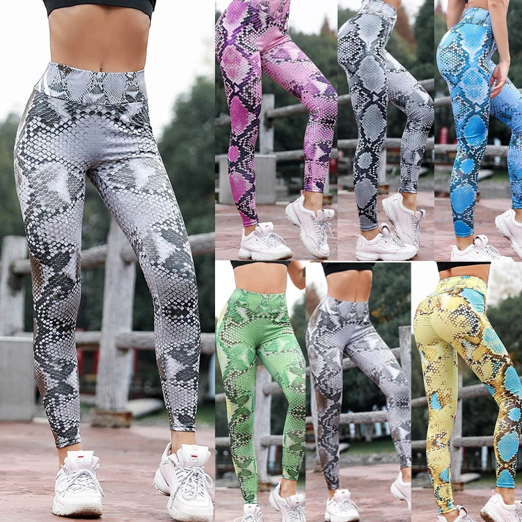 

2019 High Quality High Waist Slim Sport Snake Print Yoga Women Gym Leggings