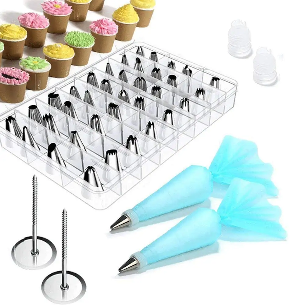 Cake Decorating Supplies Kit - Vivoice 38 Pieces Cake Decorating Tips Set Storage Case with 32 Stainless Steel Icing Tips, 2 Silicone Pastry Bag, 2 Flower Nails, 2 Reusable Plastic Couple(38 Pieces)