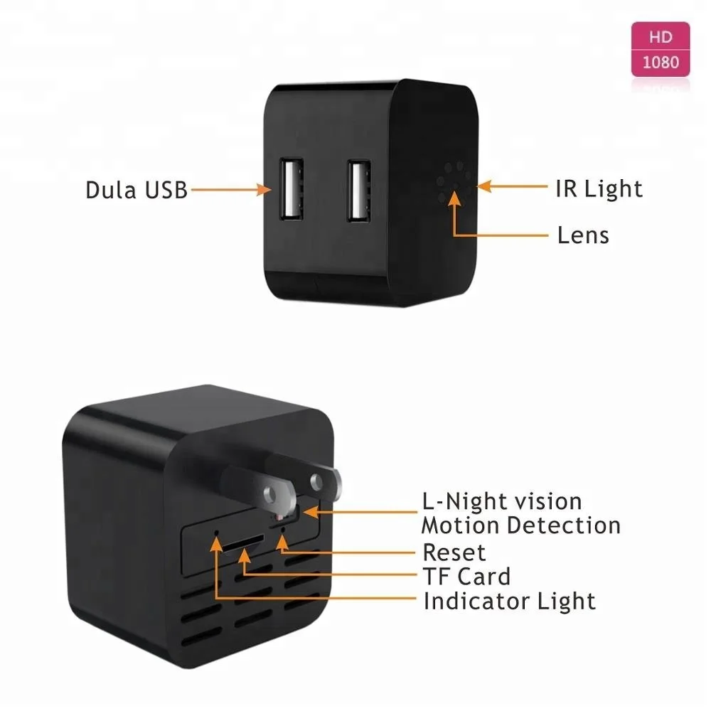 usb charger spy cam wifi night vision audio
