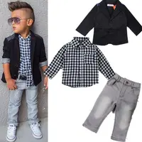 

Factory 3pcs Kids Baby Boys Gentleman Coat+Shirt+Denim Pants2019 New Children clothes baby boys fashion wear for 2-7 T