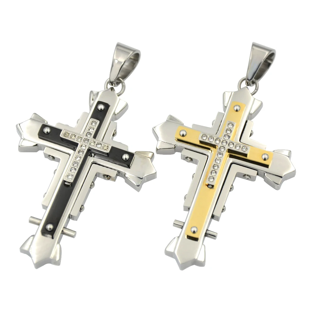 

hot sale and nice stainless steel cross pendant with CZ stones