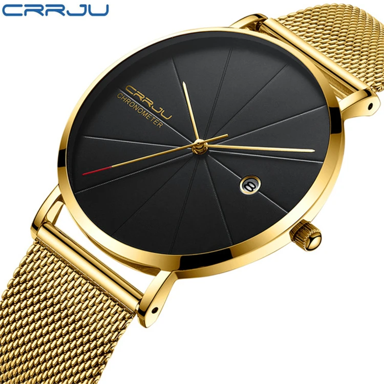 

New Arrivals CRRJU Luxury Casual Men Watches Fashion Display Date Quartz Business Wristwatch Mesh Steel Waterproof Clock Reloj