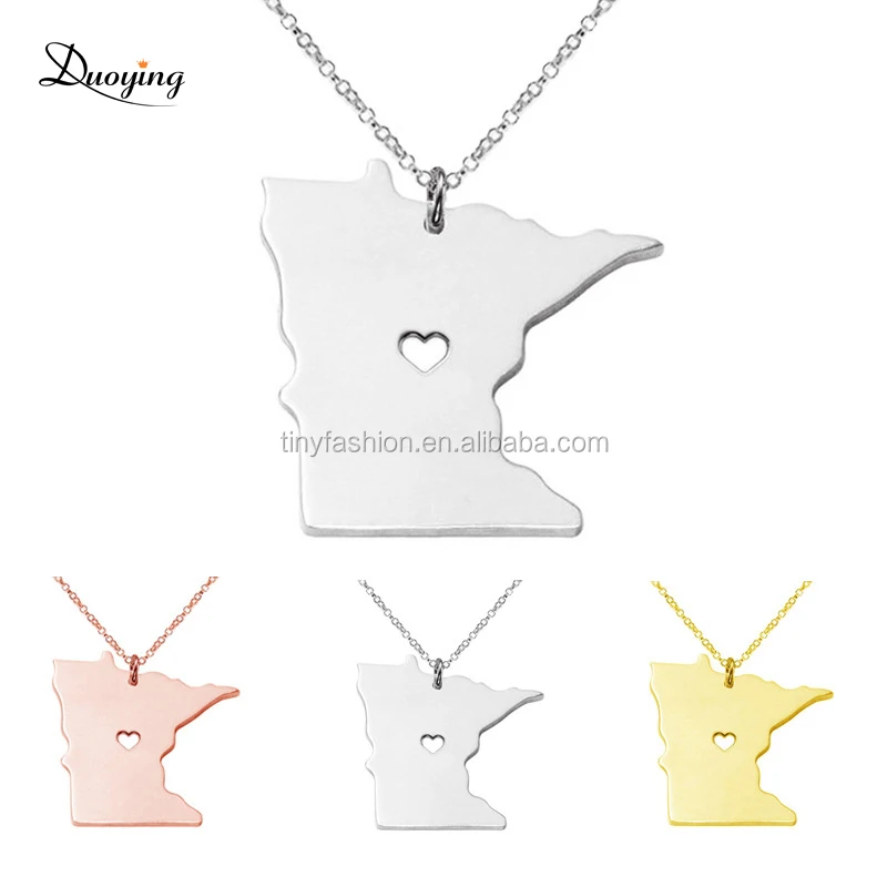 

Customized Stainless Steel Jewelry Minnesota USA State Map Outline Cut Pendant Necklace