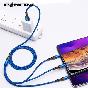 Fast Charging Braided Aluminium Micro USB  Type c  8 pin Charger Mobile Phone Data cable 3 in 1 Charging USB Cable