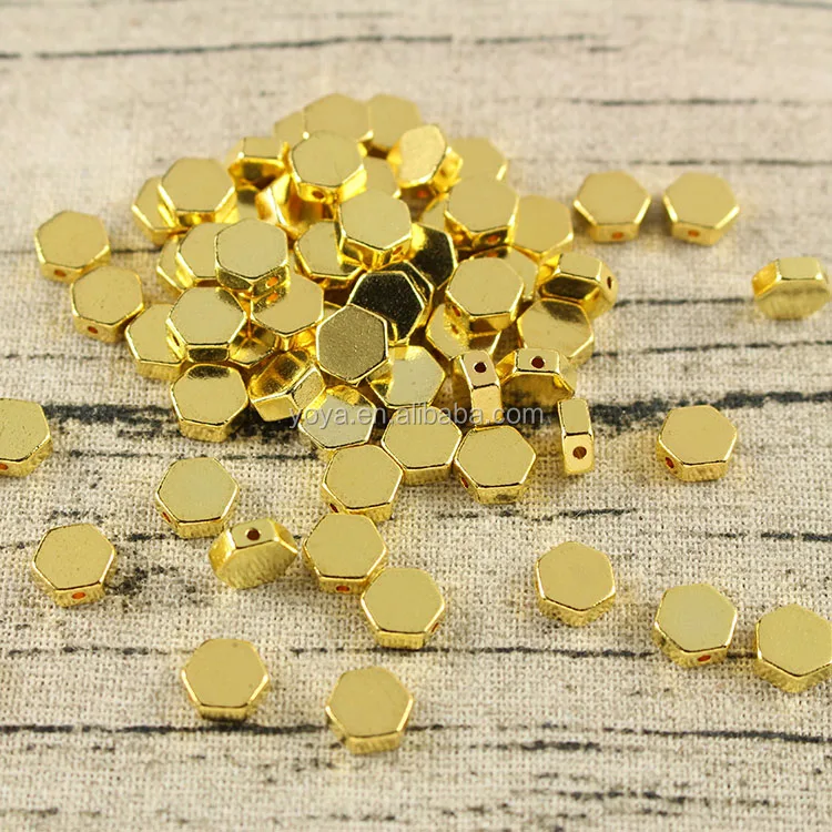 

JS1226 Wholesale gold plated brass metal hexagonal spacer beads,gold Geometric hexagon beads