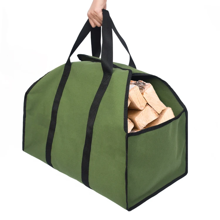 

Waterproof Firewood Canvas Log Carrying Tote Bag Outdoor Home Kitchen Tools, Army green