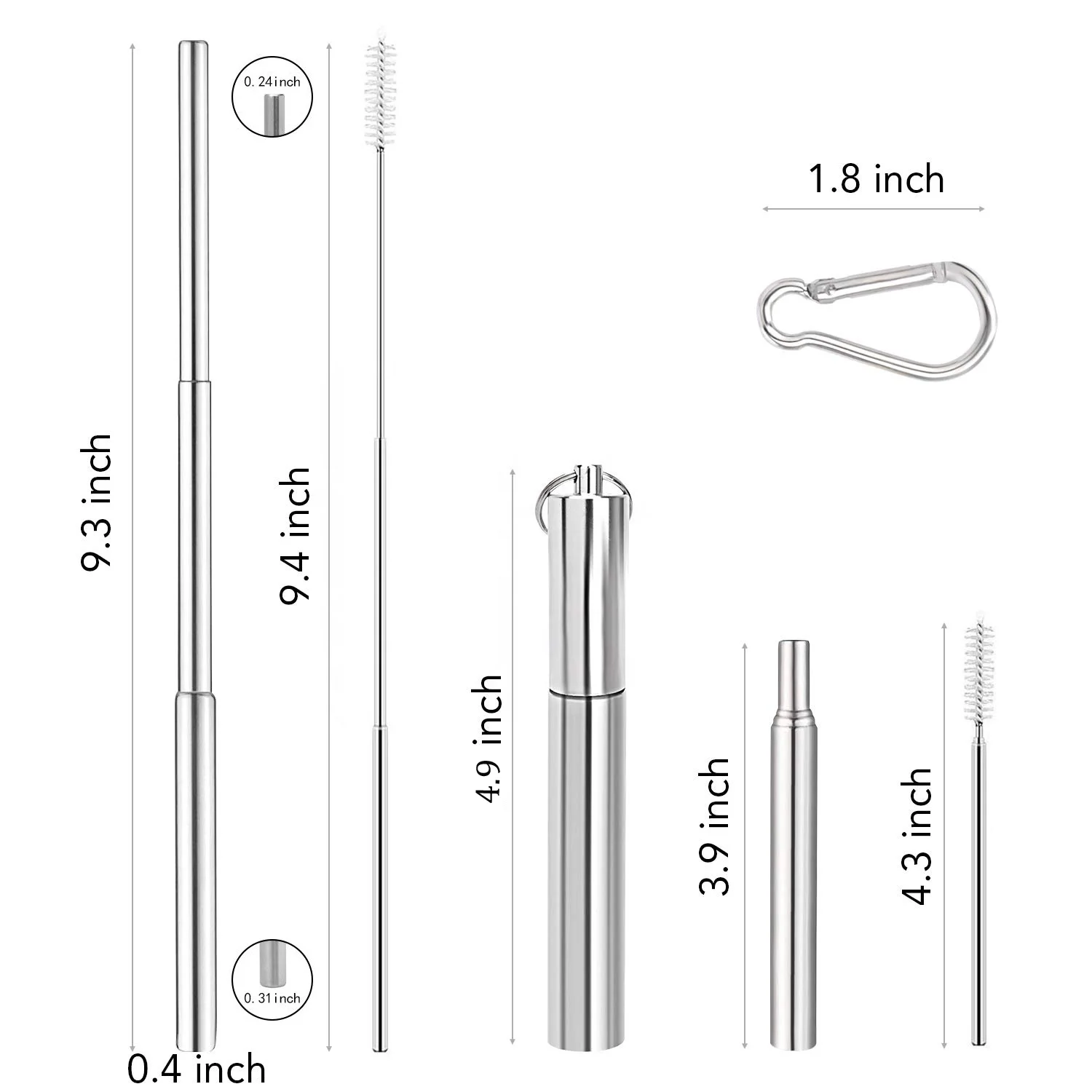 

FDA approved metal straw reusable drinking straws stainless steel straw set, Customized