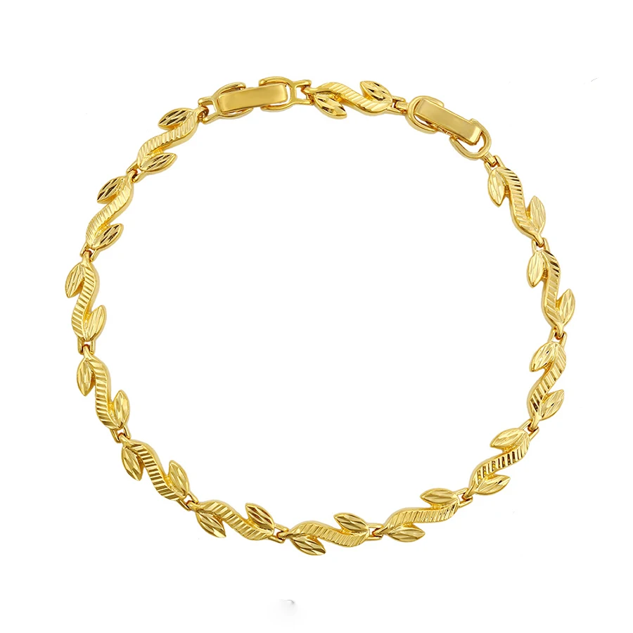 

74475 xuping fashion jewellery women 24 Karat real gold plated leaf shaped bracelet