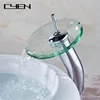 Temperature Color Changing Single Hole Bathroom Wash Basin Glass Waterfall Tap LED