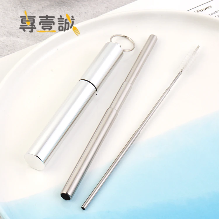 

Stainless Steel Metal Straw With Cleaning Brush Reusable Drinking Telescopic Straw, Black;silver;blue;gold;red