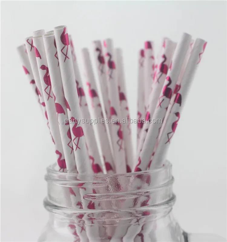 Foil Flamingo Paper Straws Metallic Hot Pink Drinking Straws