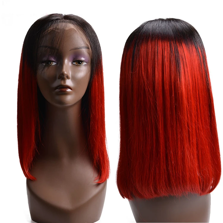 

Best Quality Unprocessed Virgin Brazilian Hair Wigs Ombre Bob Wig Colour 1B/red Human Hair Lace Front Wig For Black Women