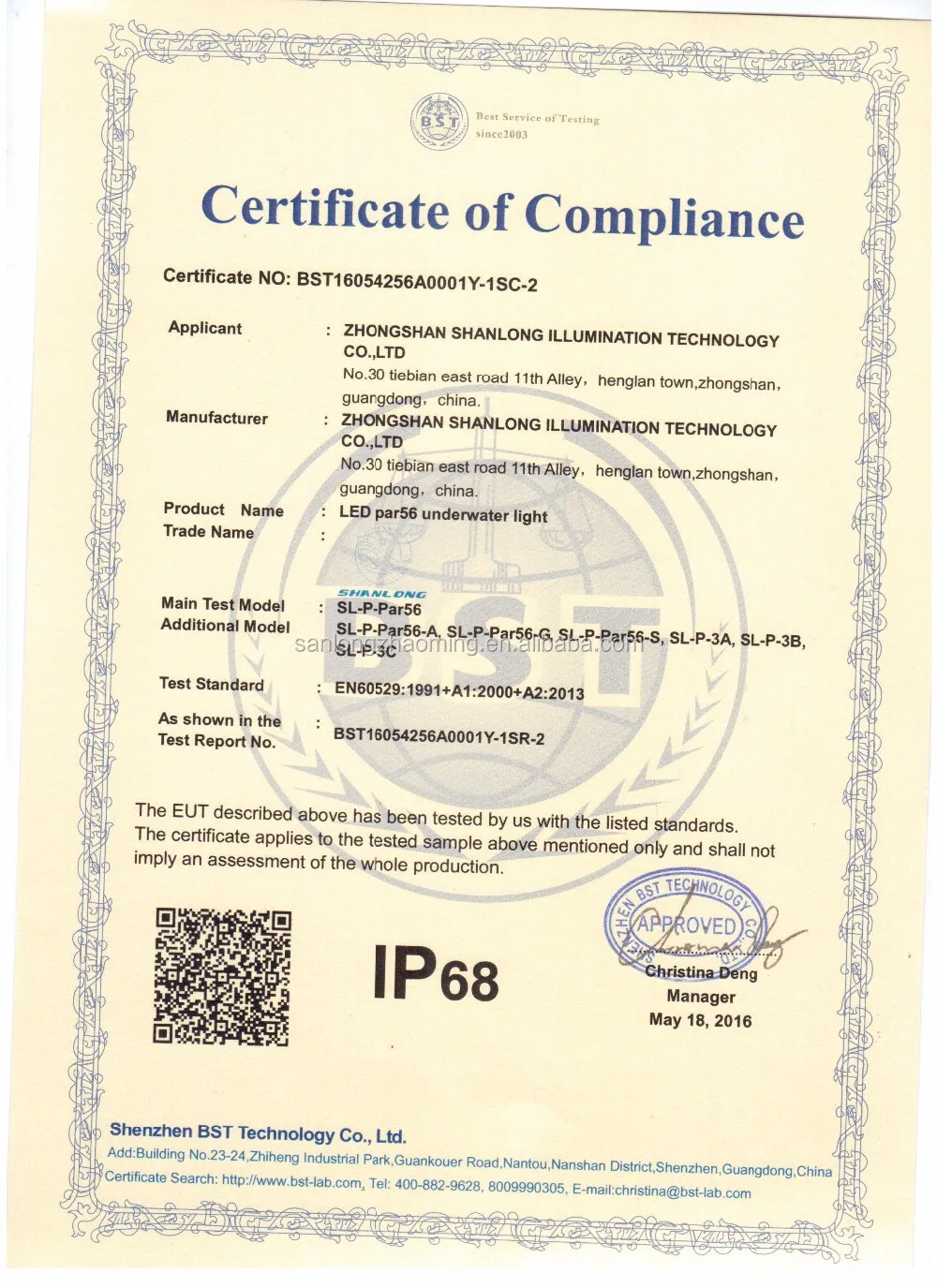 IP68 for led PAR56 underwater pool light