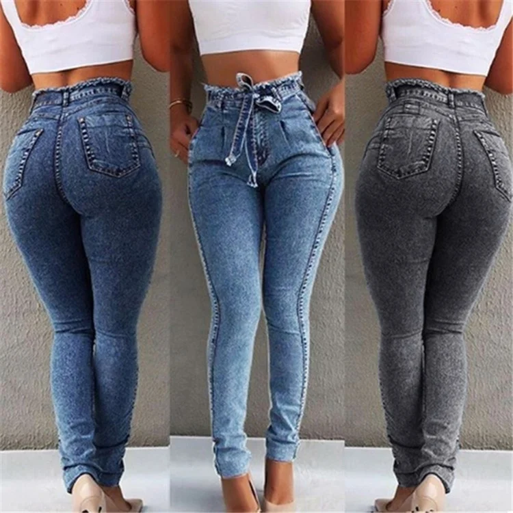 

Hot style fashion tassel wash slim tight trousers for women jeans