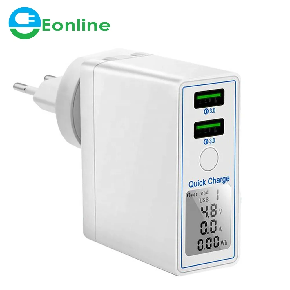 

Eonline Universal 3.4A Charger LED Display 2Ports For iPhone Samsung Xiaomi Phone Charger Fast Charging USB Wall Charger Adapter, White