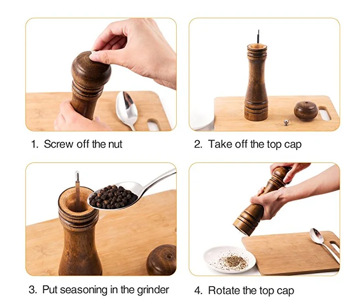 Wholesale Handmade Manual Wood Spice Salt Shaker Premium Wooden Salt/Pepper Grinder&Wooden Pepper Mill