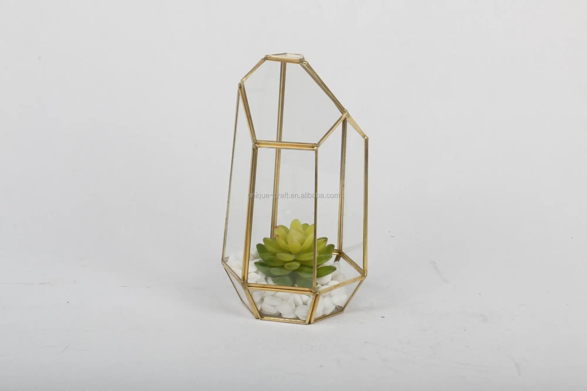 Small 5.9 inch Tall Geometric Glass Gold Terrarium Wholesale Container Box