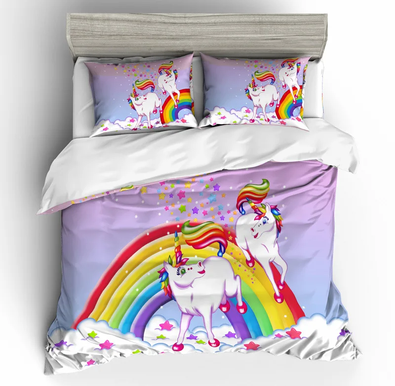 No Comforter Twin 3d Unicorn Light Purple Bedding Set Girls