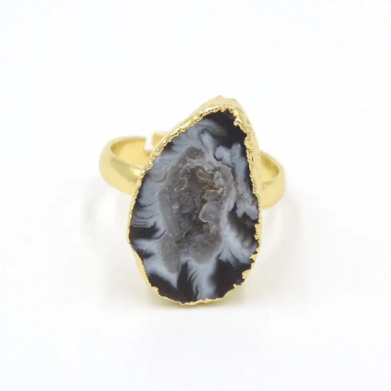 

Freeform Adjustable Natural Geode Rings Druzy Gold Ring Electroplated Gemstone Jewelry