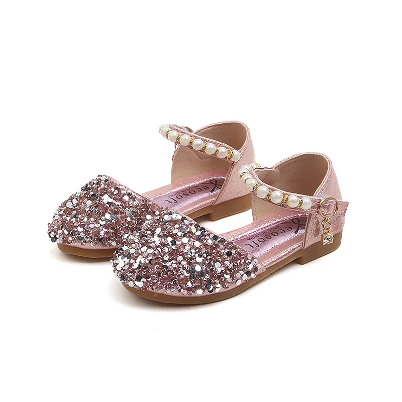 

New pearl design bling bling children girl shoes, Golden/silver/pink
