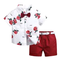 

Summer Kids Clothes Boys Clothing Sets Causal Short Sleeve Printed Rose Shirt Mid-Rise Pants Children Clothes Set For Boys