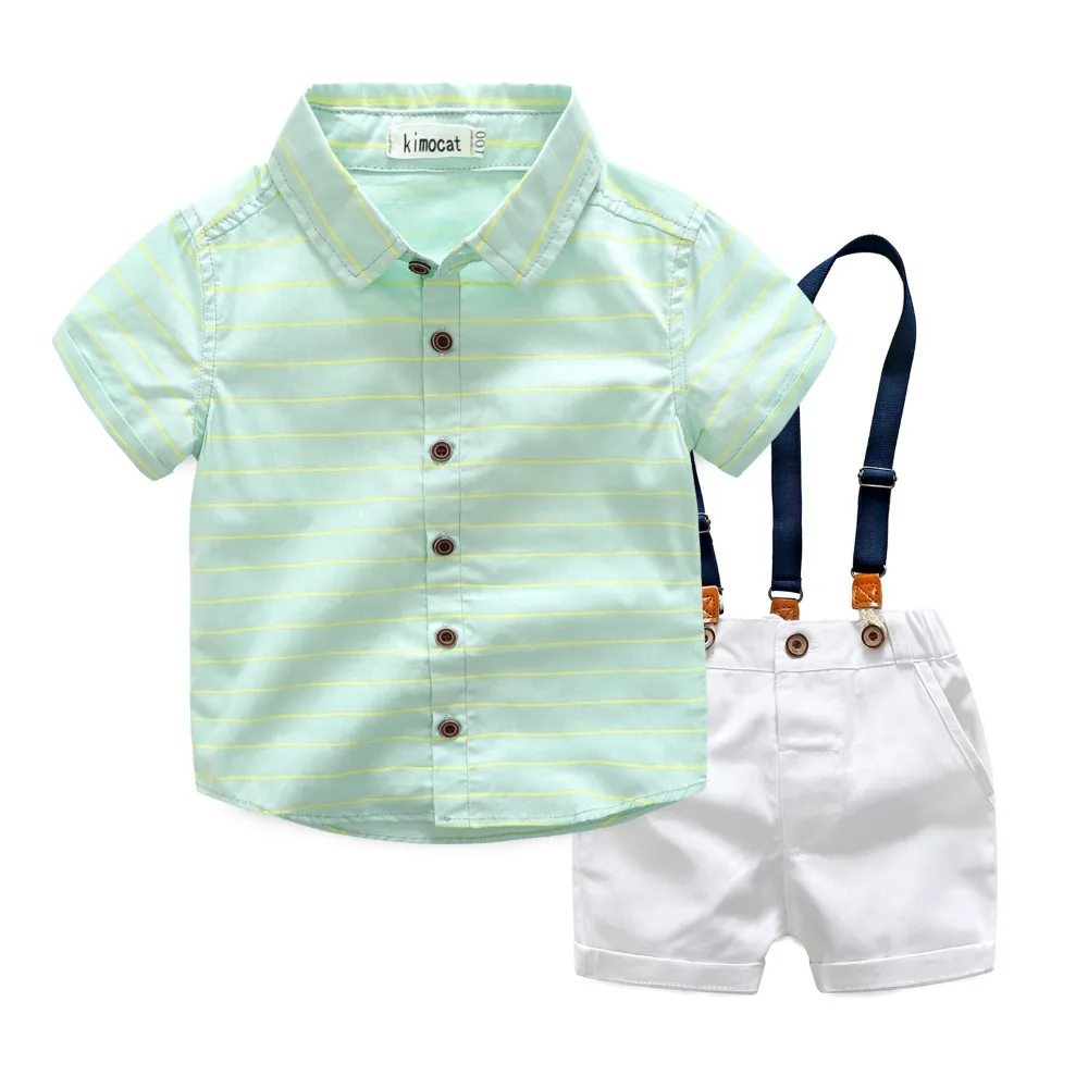 

2018 New Baby Boys Summer Casual Clothing Set Kids Korean Style Clothing Sets Top Shirt + Overalls 2 Pieces Suit Set, As pictures