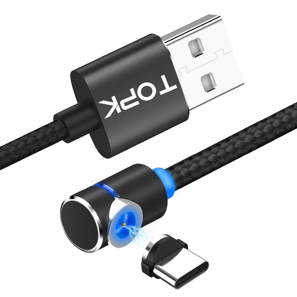 

TOPK AM30 (1M/3.3ft) L Shape LED Magnetic USB Type-C Charging Cable, Black/red/gold/sliver