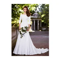 

White Wedding Dress Simple Trailing Satin Evening Gowns Plus Size S M L XL XXL