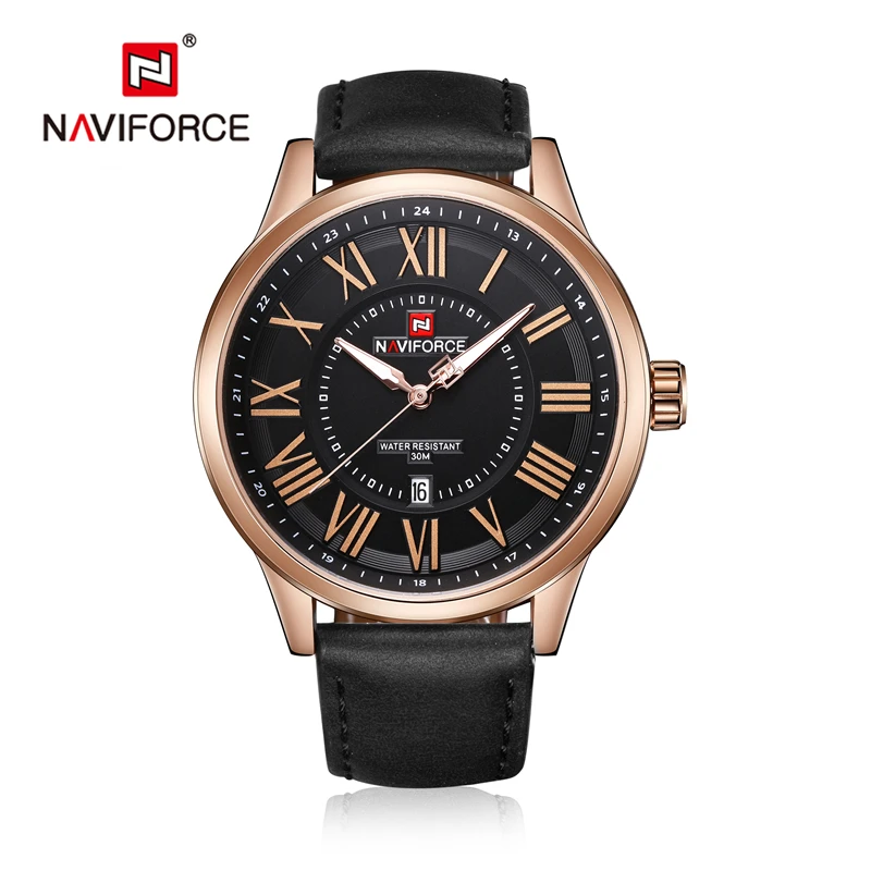 

2018 Top Fashion Men Watch Minimalist Roman Numerals Casual Leather Strap Calendar Quartz Luxury Brand Naviforce Men Wrist Watch