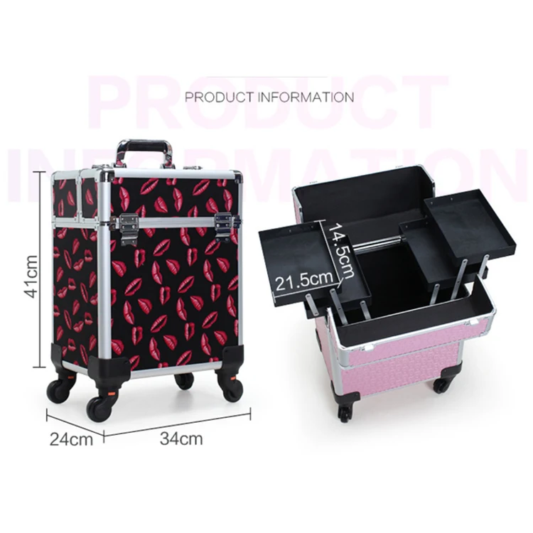 
wholesale Professional Portable Aluminum cosmetic vanity case trolley box makeup train case 