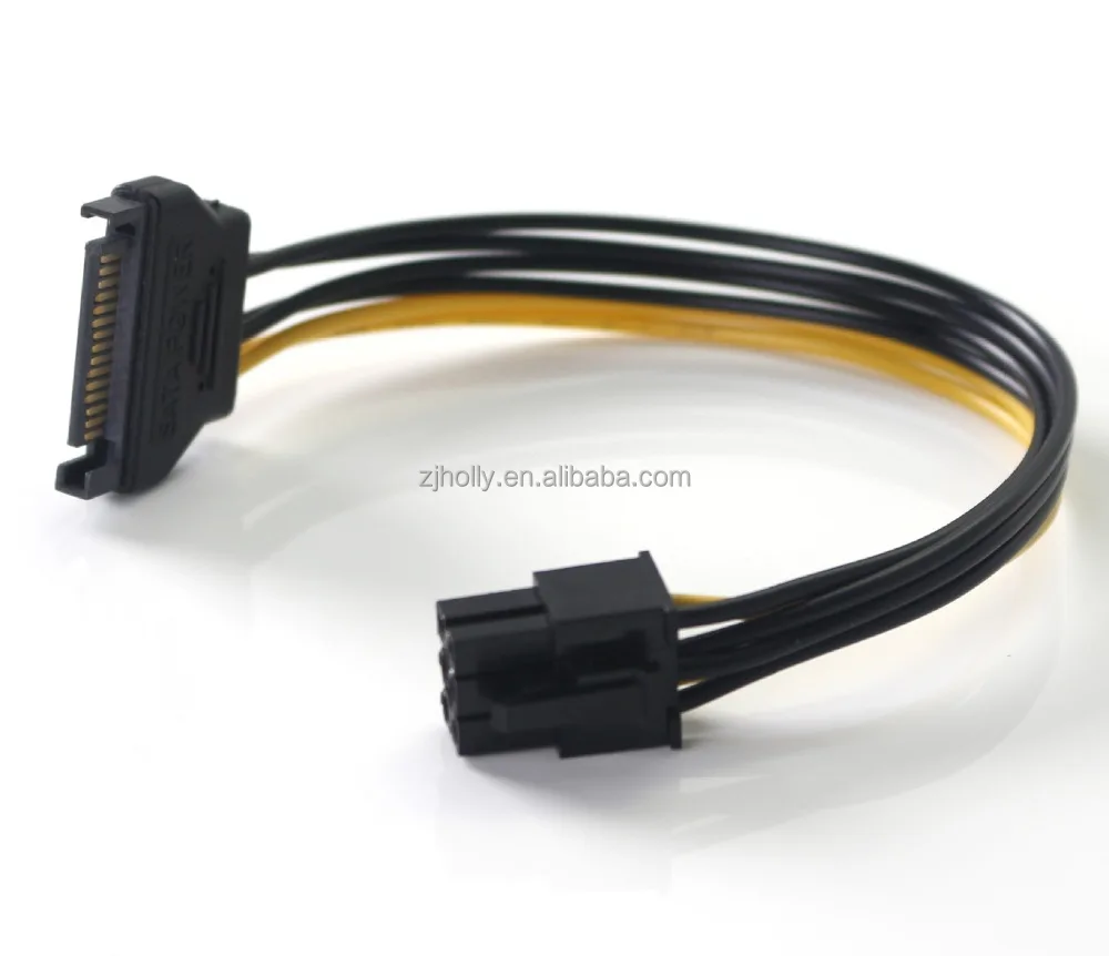 

PCIE cable extension cord SATA 15 pin to PCIE 6 pin power supply cables, Black/yelllow customized