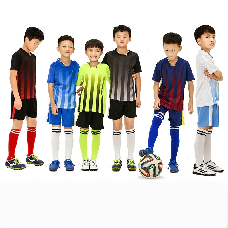 

Professional Wholesale Kid Soccer Jersey Set Custom Logo Uniforms Stripe Uniform