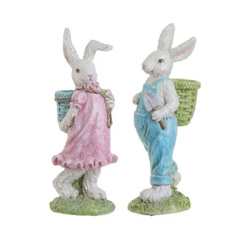 White Rabbit Couple With Baskets Easter Resin Decoration - Buy Easter ...