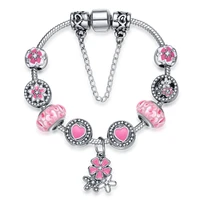 

New Jewelry Qings 925 Silver Plated Inlay Pink Zircon Bracelet Cherry Blossom And Heart Bracelet