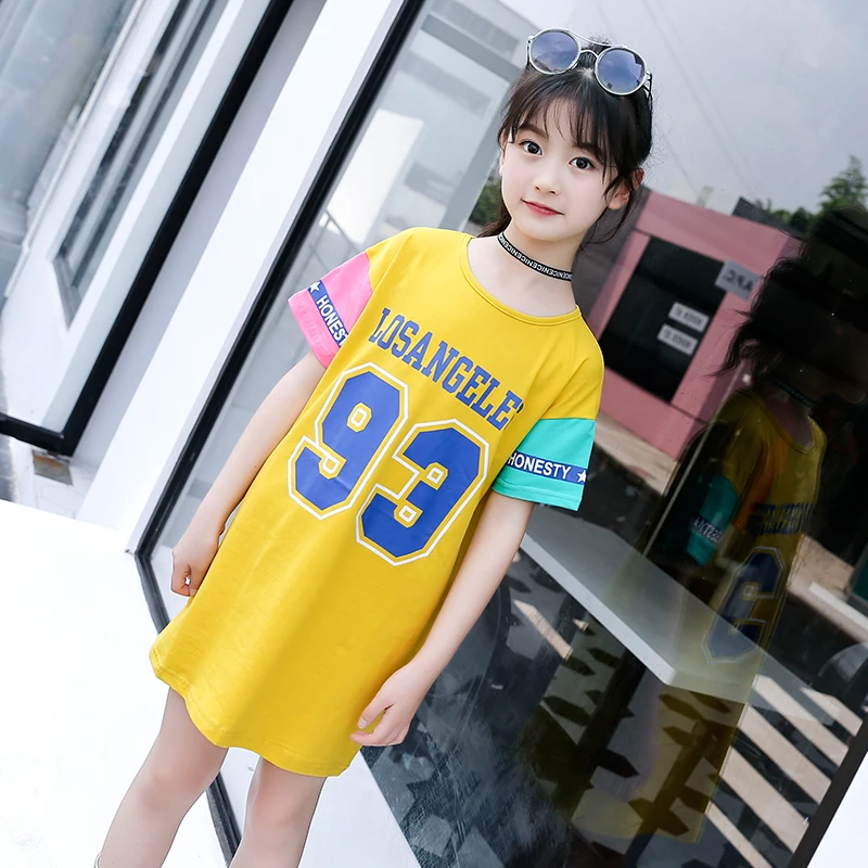 

New Design Kids Oversize Summer Shirt Dress Cotton Fabric Girls Short Sleeve T-shirt, As picture