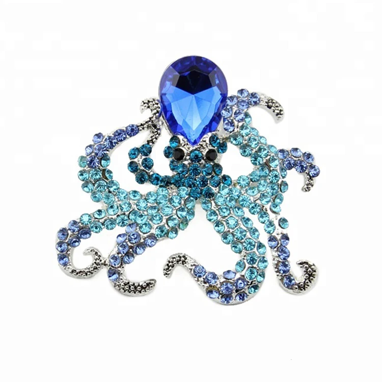 

Red or Blue Rhinestone Crystal Animal Octopus Brooch, As pictured or customized
