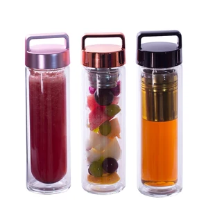 BPA free GA6080 450ML/16OZ shiny handle lid double wall borosilicate glass tea infuser water bottle with tea filter
