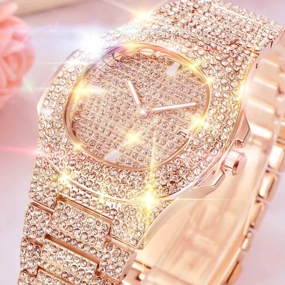 

Mens Watches Fashion Luxury Diamond Brand Date Quartz Watch Men Gold Stainless Steel Business Watch Montres de Marque de Luxe 22